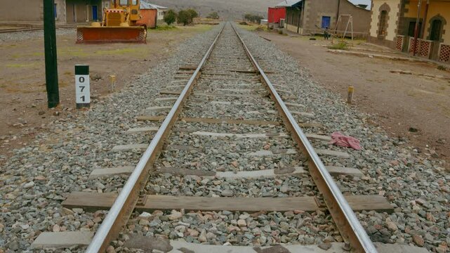 Three rails at the old station of 'Pampa de Arrieros' in the city of Arequipa.