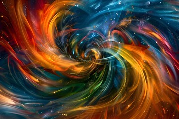 A vibrant swirl of colors representing cosmic energy and movement.