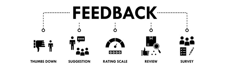 Feedback  banner web icon illustration concept with icon of thumbs down, suggestion, rating scale, review, and survey