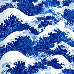 Traditional Japanese wave patterns with soft blue tones, cultural elegance