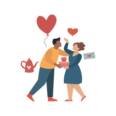 Fototapeta premium Happy Couple Exchanging a Gift on Valentine's Day