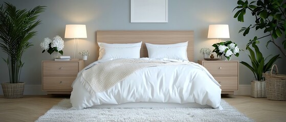 Sleep rejuvenation concept. Cozy bedroom with soft lighting, perfect for rejuvenating sleep