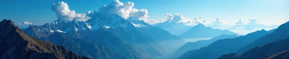 Fototapeta premium Cloudy mountain landscape with blue-black sky, mountain, geography, landscape