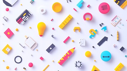 A clean layout of problem-solving icons with creative patterns and vibrant accents, arranged on a plain white backdrop. 