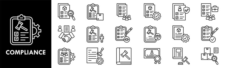 Compliance icon collection set. Containing design compliance, management, business, control, risk