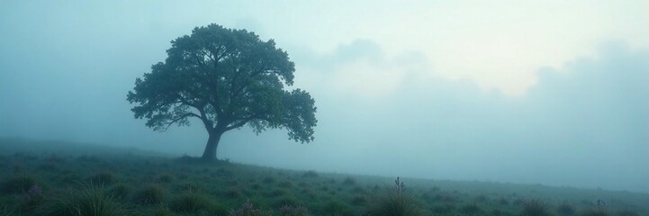 Dense fog swirls around a solitary tree branch, tree, fog, mystery