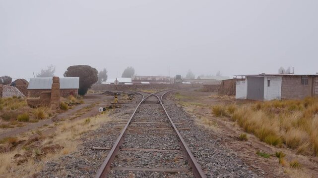 Three rails at the old station of 'Pampa de Arrieros' in the city of Arequipa.