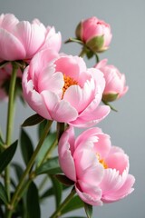 Fototapeta premium Pastel pink peonies in a lush floral arrangement, soft focus background, pastel colors, feminine