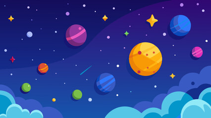 Fototapeta premium Seamless space-themed pattern with vibrant planets and shining stars. 