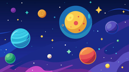 Creative space-inspired pattern with bold planets and shimmering stars.
