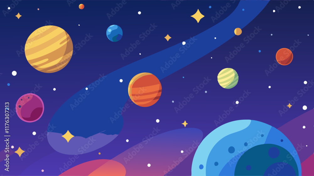 Poster artistic starry night pattern with planets and celestial details in harmony.