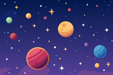 Intricate galactic pattern of planets and stars in a playful yet stylish design.
