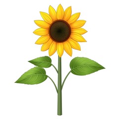 Obraz premium Vibrant Sunflower Illustration with Green Leaves and Dark Center