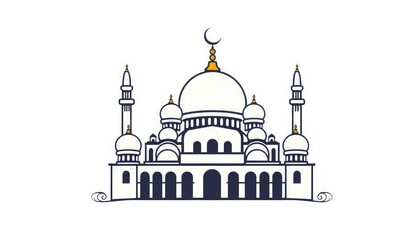 Obraz premium Ornamental mosque icon with layered domes and calligraphic borders.