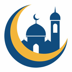 Beautiful Islamic mosque logo featuring a green dome and intricate artistic design.  
