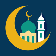 Islamic mosque logo illustration with a green dome and refined architectural elegance.  
