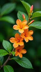 Freshly picked orange flower branch with lush green leaves, branch, flowers, flowers