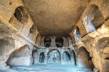 Selime Castle, Güzelyurt, Aksaray, Turkey-December 01, 2024: The scenic views of Selime Castle...