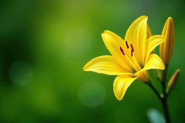 Sunny yellow lily buds nestled among soft green leaves and stems, lily flowers, botanical