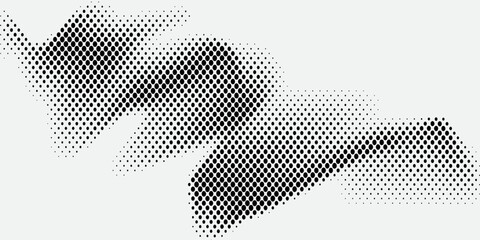 Fototapeta premium dotted curved abstract shapes. Dotted pattern in halftone theme. Curved and twisted abstract gradients. Vector design element in black and white color.