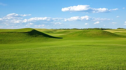 Obraz premium Expansive Verdant Landscape with Rolling Green Hills and Cloudy Sky