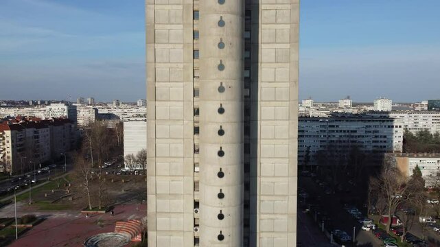 Drone view of the Belgrade Western Gate Genex tower, New Belgrade district, Serbia. Europe.