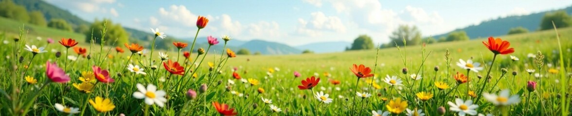 Obraz premium Wildflowers and grasses in a springtime landscape, grasses, spring wildflowers, karst land