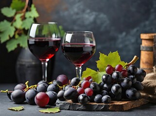 Red Wine with Grapes and Rustic Accents