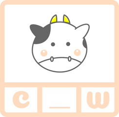 Spelling out word activity card, Cow animal 
