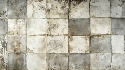 Obraz premium Weathered Vintage Concrete Wall with Gray and Brown Patchwork Tile Motif Textures | Abstract Shabby Chic Background Design