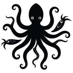 A cute octopus with round eyes and eight smooth tentacles, vector style.