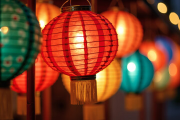 Obraz premium Festive Chinese Lanterns Illuminate a Night Celebration