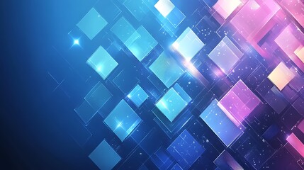 Abstract Geometric Design With Glowing Blue Pink Squares