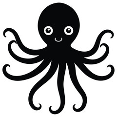 A cute octopus with round eyes and eight smooth tentacles, vector style.