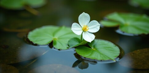 White trillium blooms in a shallow pool of water, delicate, aquatic, bloom