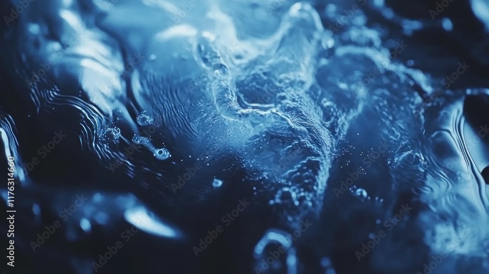 Poster abstract blue liquid texture with swirling patterns and depth.