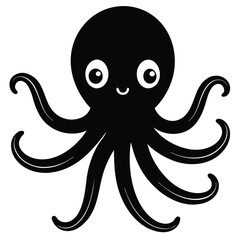A cute octopus with round eyes and eight smooth tentacles, vector style.