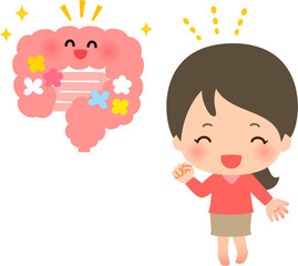 元気な腸のキャラクターと健康な女性