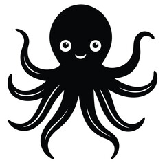A cute octopus with round eyes and eight smooth tentacles, vector style.