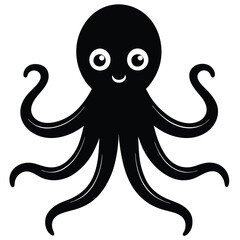A cute octopus with round eyes and eight smooth tentacles, vector style.
