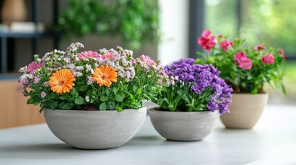 Blooming Renewal - Vibrant Spring Flowers in Charming Plant Bowls
