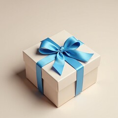 Obraz premium Gift box with light blue ribbon tied around it, present, tie