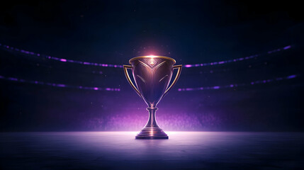 Epic trophy presentation celebration virtual championship arena digital art futuristic design dramatic lighting concept