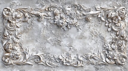 Ornate White Floral Frame on Textured Wall