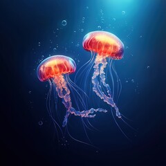 Stunning Abstract Jellyfish Swimming in Deep Ocean Background
