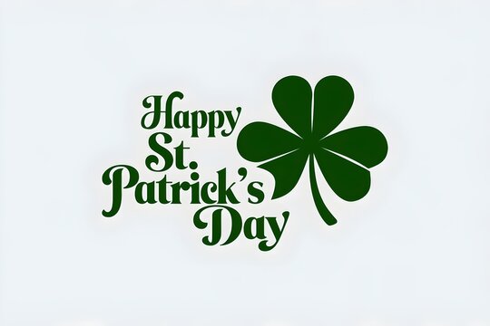 Green shamrock with Happy St. Patrick's Day text on a white background. Classic and simple design for St. Patrick's Day celebrations, banners or poster.