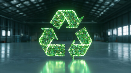 Recycling initiative urban warehouse graphic design industrial space close-up view sustainability awareness