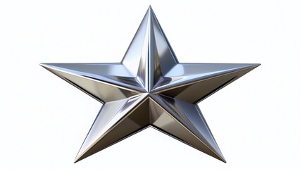 Obraz premium Shiny Chrome Five-Point Star, Silver Reflective Star, Glossy Metal Star, PNG Cutout, 5-Pointed Star