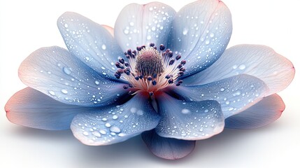 Fototapeta premium A close-up of a delicate blue flower with water droplets, showcasing its beauty and intricate details.