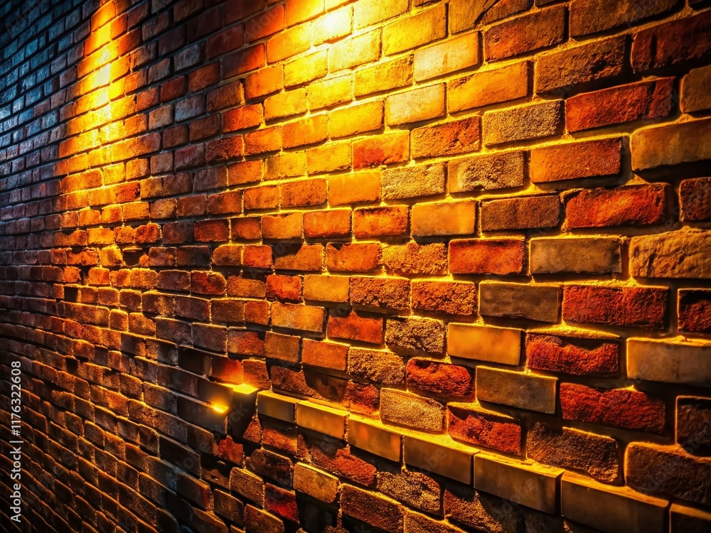 Wall mural Silhouette of Brick Wall with Glowing Lights - Grunge Abstract Architectural Background